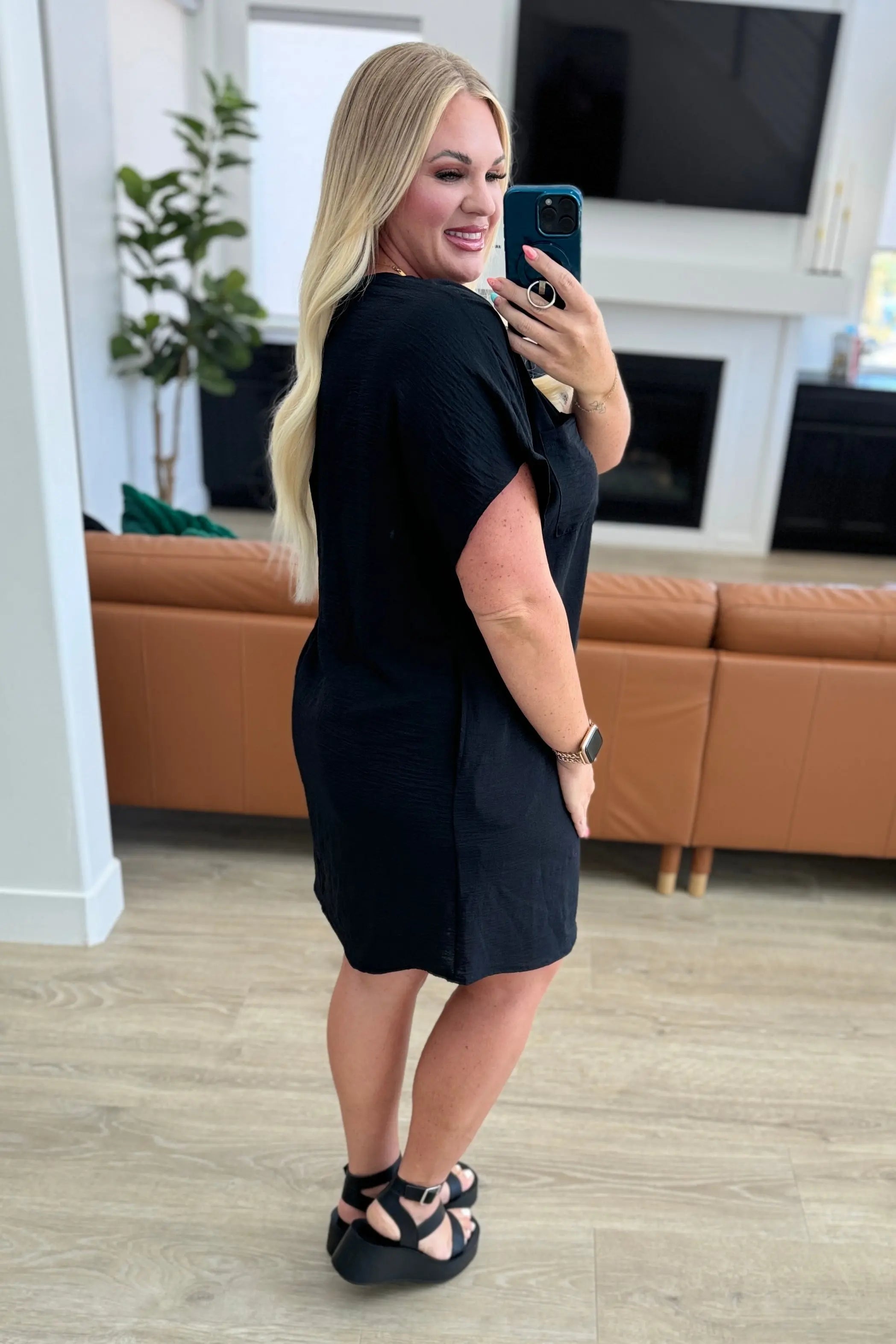 Go Go Girl Black V-Neck T-Shirt Dress - Casual & Comfortable Women's Summer Dress for Outings, Beach, and Everyday Wear