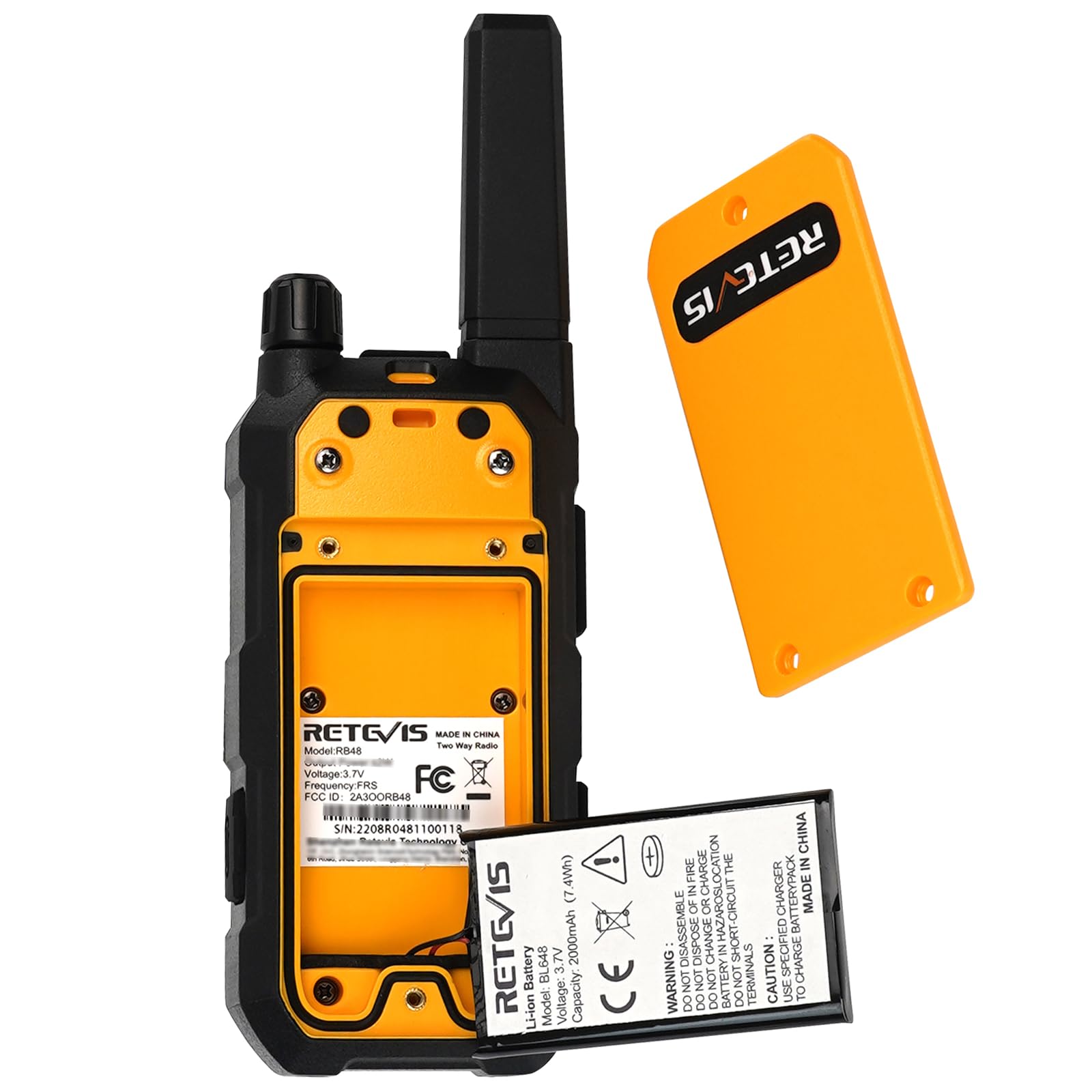 Retevis RB48 Heavy Duty Waterproof Walkie Talkies - 2 Pack Long Range Two Way Radios with 2000mAh Battery, Triple Proof Design for Job Site, Construction, Outdoor Adventures & Emergency Communication (Yellow)