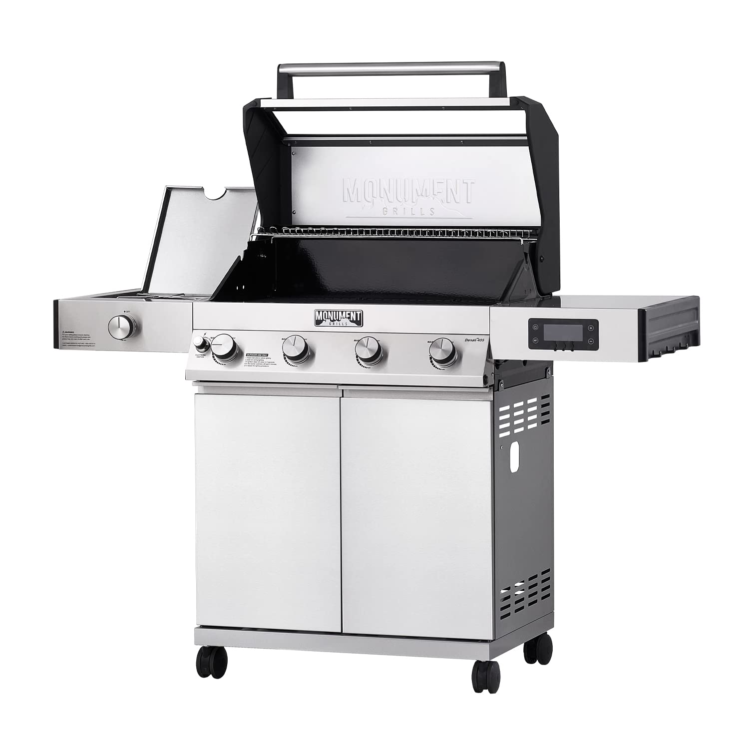 Monument Grills Denali 405 4-Burner Liquid Propane Gas Smart BBQ Grill with WiFi Control - Stainless Steel Outdoor Grill with Side Burner & Knob Controls - Perfect for Backyard BBQs, Tailgating & Outdoor Cooking Parties