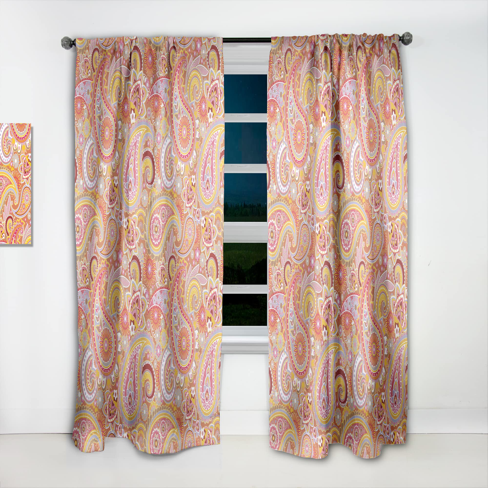 DesignQ Asian-Inspired Thermal Insulated Curtains - Traditional Pattern Single Panel 52x90 - Elegant Window Treatments for Bedroom & Living Room Decor