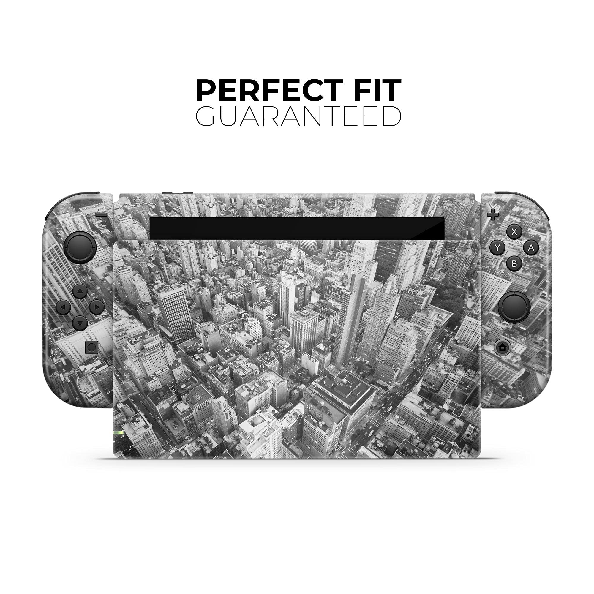 Nintendo Switch Skin Decal - Scratch-Resistant Removable Vinyl Wrap Cover Compatible with Switch Console & Joy-Con (Aerial Cityscape Black/White) - Perfect for Gaming Protection & Customization