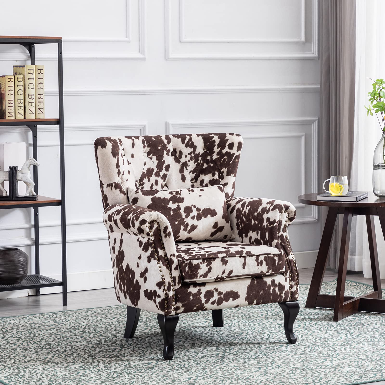 Mid-Century Modern Accent Reading Armchair - Tufted Wingback Club Chair with Lumbar Pillow for Living Room & Bedroom - Cozy Fabric Upholstered Lounge Chair for Reading Nook, Office Waiting Room or Relaxing Corner
