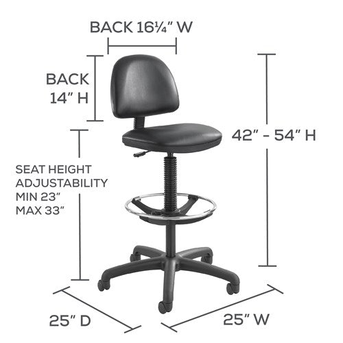 Safco 3406BL Adjustable Height Vinyl Office Chair with Foot Ring - Ergonomic Support for Extended Sitting, Perfect for Home Office, Computer Desk, and Workspaces