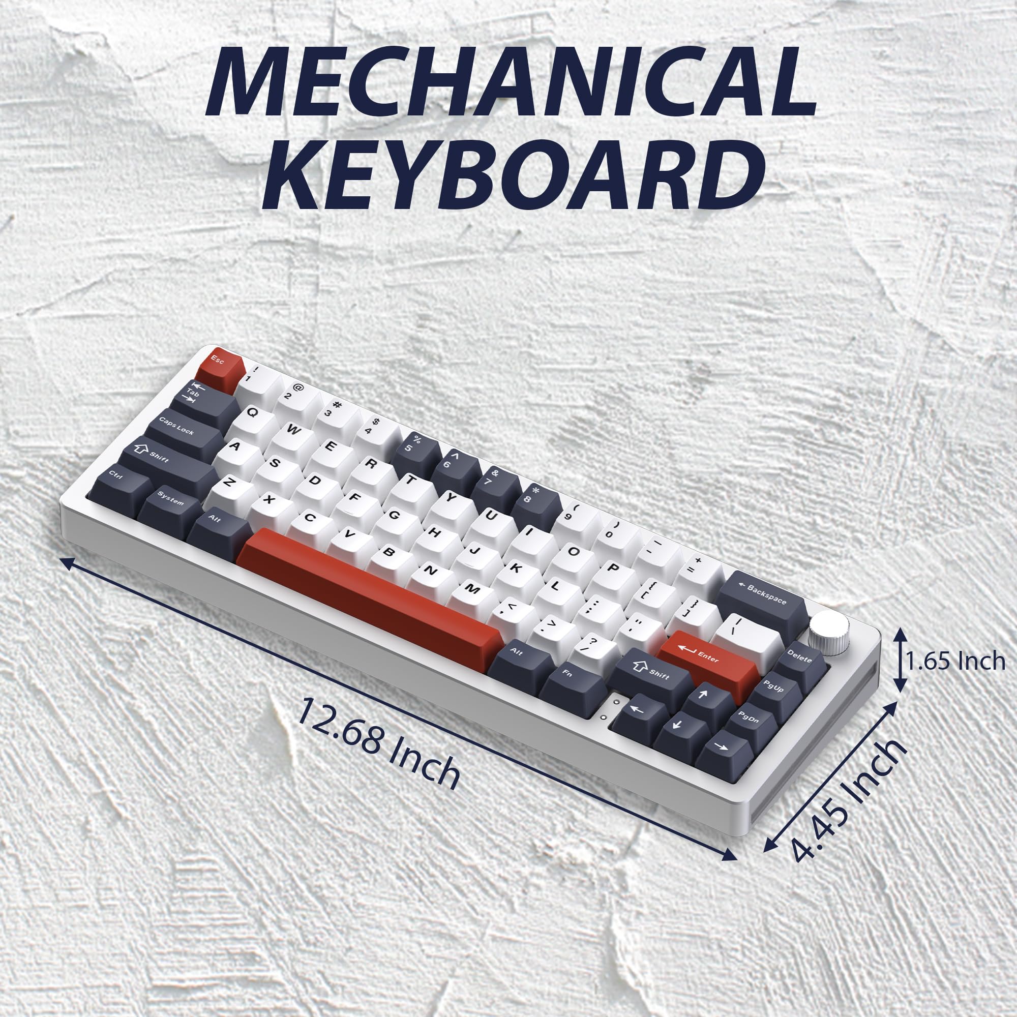 EMB Nabi Series NB1 65% Wireless Mechanical Gaming Keyboard - 66 Keys, CNC Aluminum Frame, RGB Backlit, Hot-Swappable Switches, 4600mAh Battery, Milk Linear Switches, Wired/Bluetooth/2.4G Connectivity (Silver/Blue) - Perfect for PC Gaming, Office Work, and Typing Enthusiasts