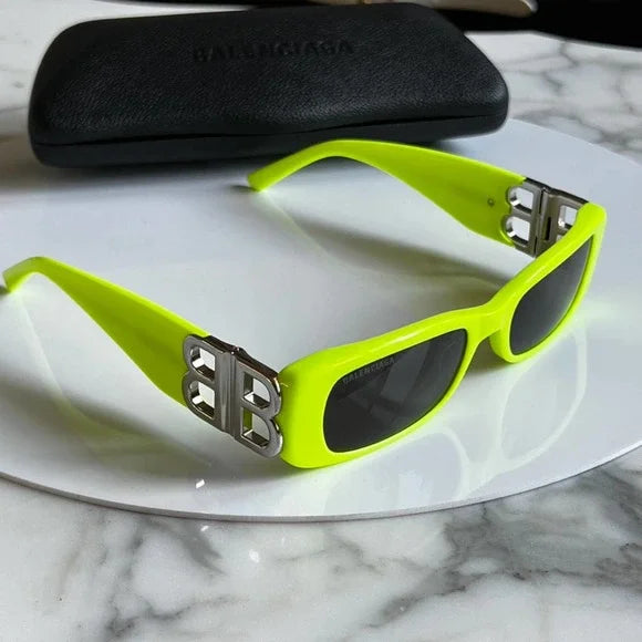 Balenciaga BB0096S Yellow Logo Sunglasses for Women & Men - Stylish UV Protection Shades for Summer, Beach, and Outdoor Activities