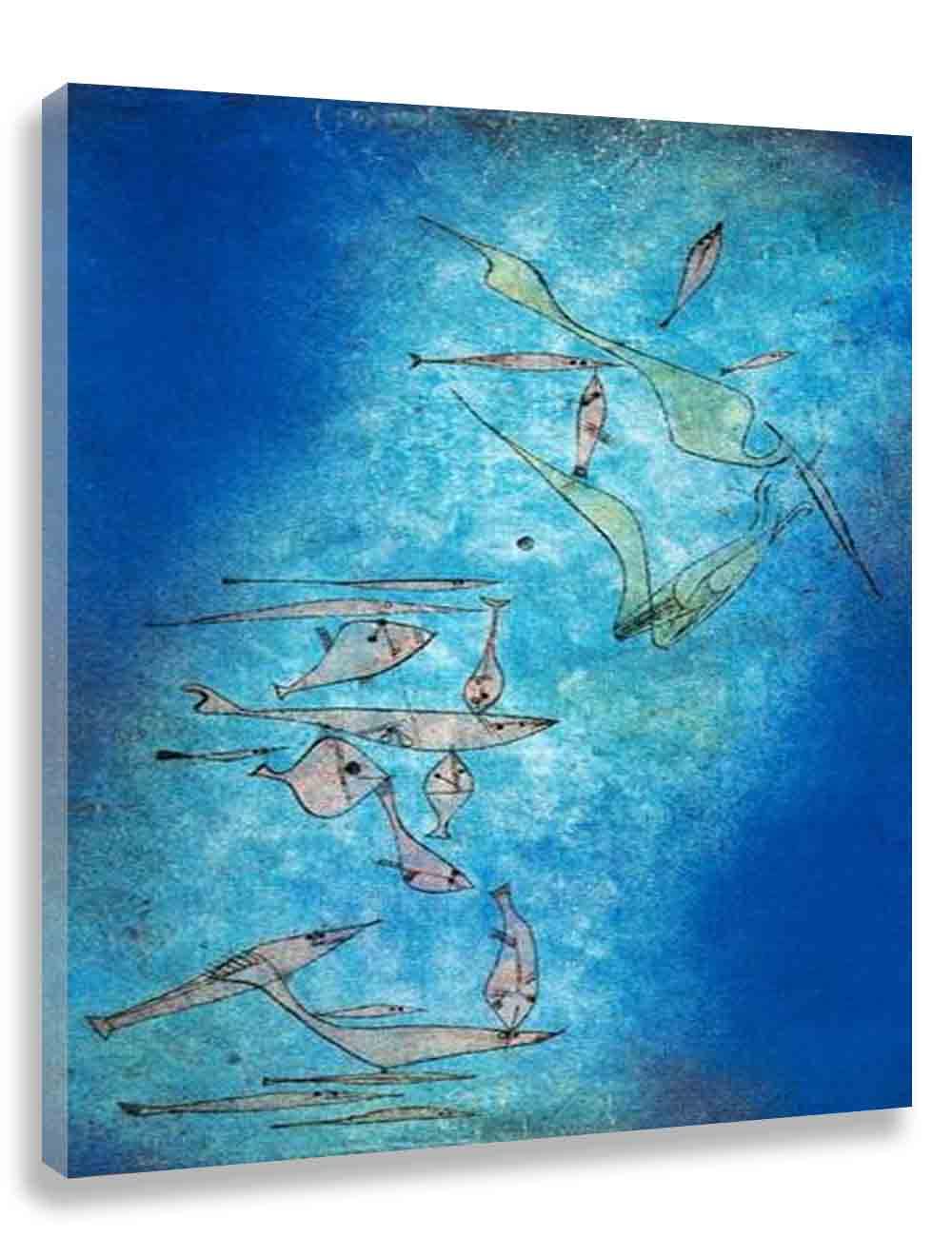Paul Klee Fish Image Framed Canvas Wall Art - Living Room Decor for Home & Office (50x60cm)
