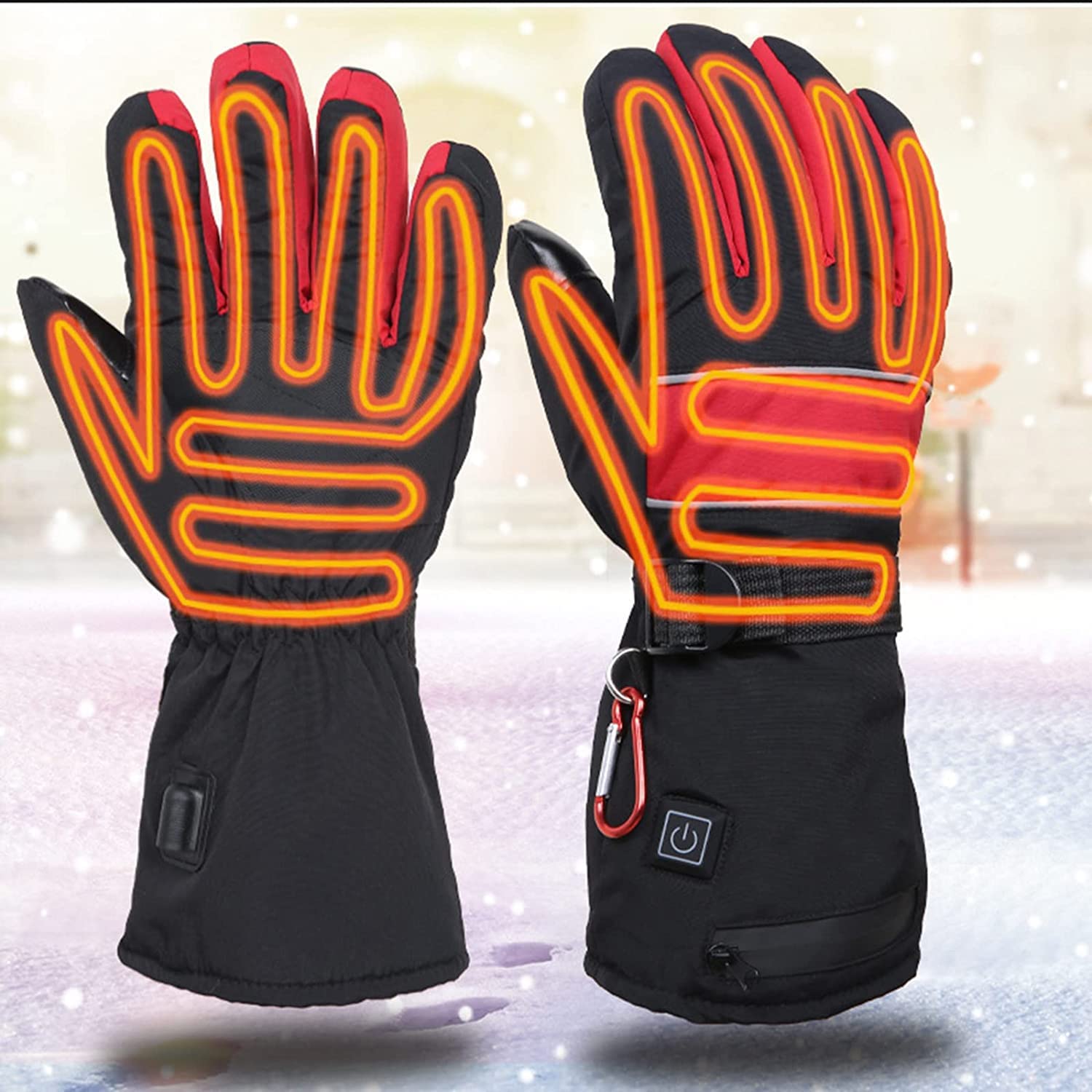 Battery Heated Gloves for Men & Women - Winter Thermal Gloves with 3 Adjustable Heat Settings, Touchscreen Compatible for Skiing, Riding, Running & Outdoor Activities (Red)