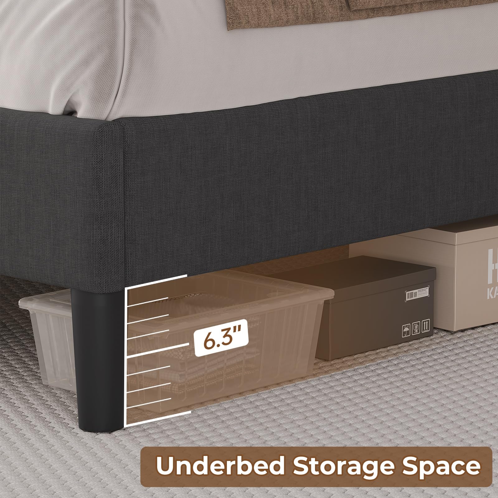Tiptiper LED Queen Size Bed Frame with USB Charging Station & Storage Headboard - Dark Grey Tufted Upholstered Platform Bed for Modern Bedroom | Perfect for Small Spaces & Tech Lovers