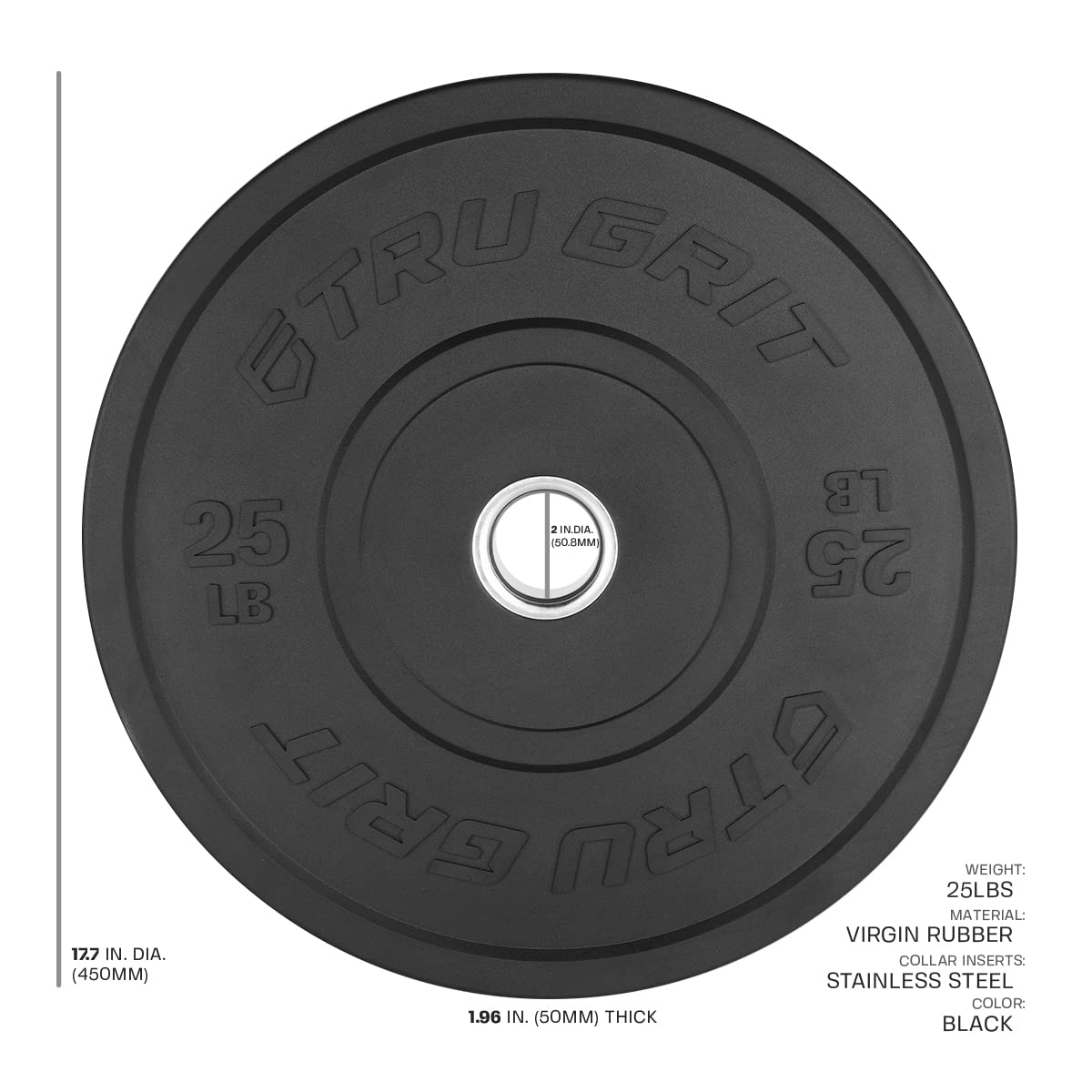 Tru Grit Fitness Elite Bumper Plates - Premium Solid Virgin Rubber Olympic Weight Plates with 2