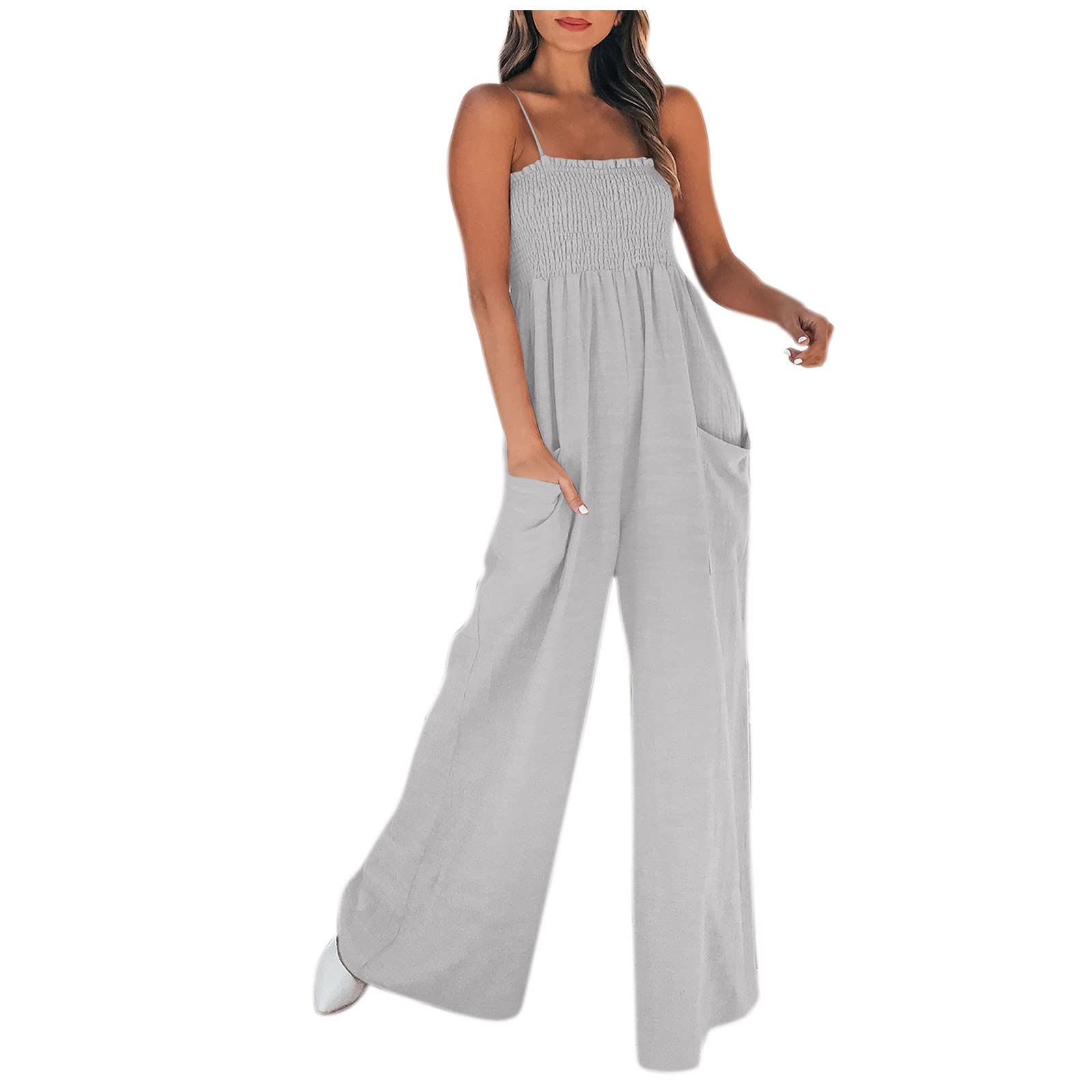 Eaktool Women's Summer Jumpsuit - Solid Color Casual Suspender Romper with Wide Leg for Vacation, Beach, Party & Everyday Wear | Breathable Loose Fit Jumpsuit for Women