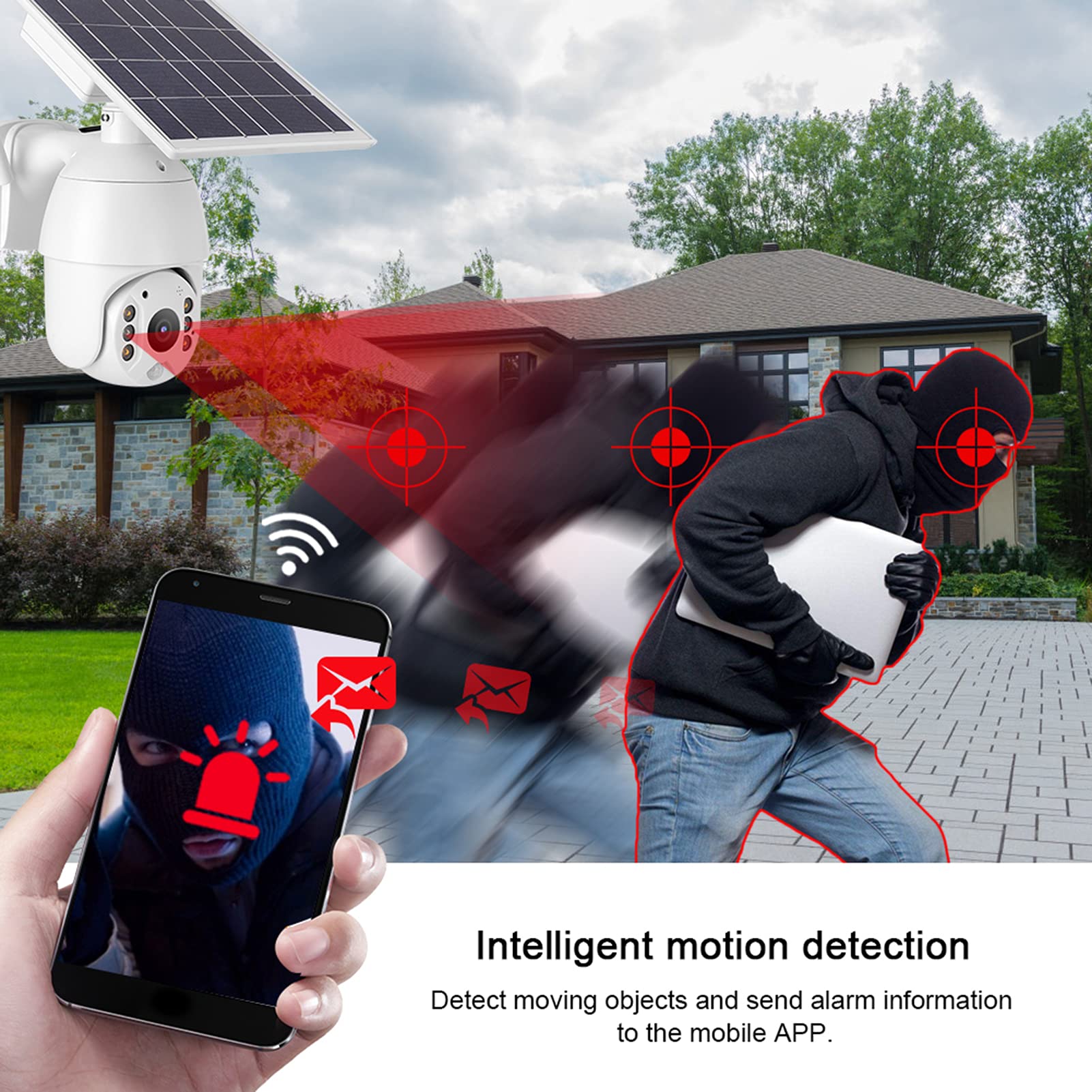 Pilipane Waterproof Wireless PTZ Security Camera with Solar Power - WiFi Night Vision Outdoor Surveillance System for Home, Business & Property Protection