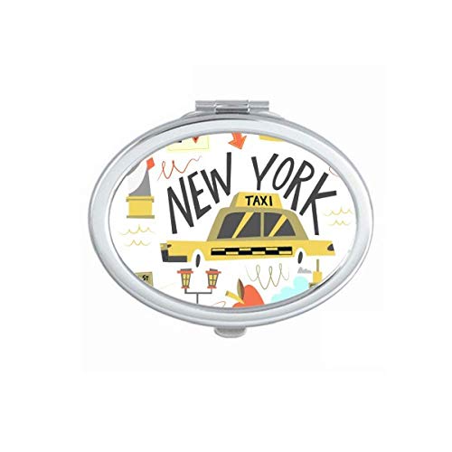 DIYthinker Portable Foldable Double-Sided Makeup Mirror with New York City Liberty Illustration - Perfect for Travel, Home Vanity & Professional Makeup Artists