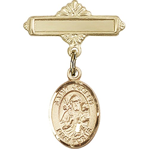 St. Joseph Gold Filled Baby Badge with Polished Pin - 1 X 5/8 Inch Religious Jewelry for Baptism, Christening & First Communion Gifts