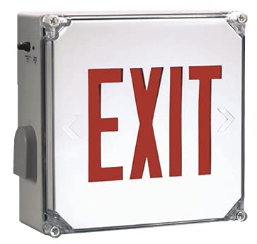 Wet Location Exit Sign with Red Letters - Waterproof Emergency Exit Light for Indoor/Outdoor Use in Warehouses, Schools, and Commercial Buildings