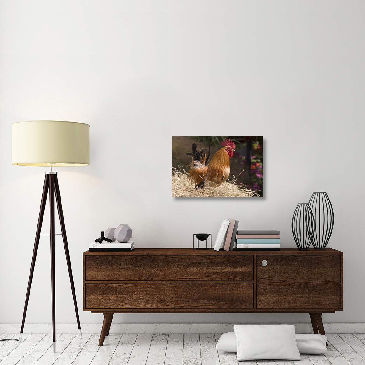 Japanese Bantam Rooster Canvas Wall Art - 30x20 Inch Country Chicken Farmhouse Decor - Perfect for Kitchen, Living Room & Bedroom
