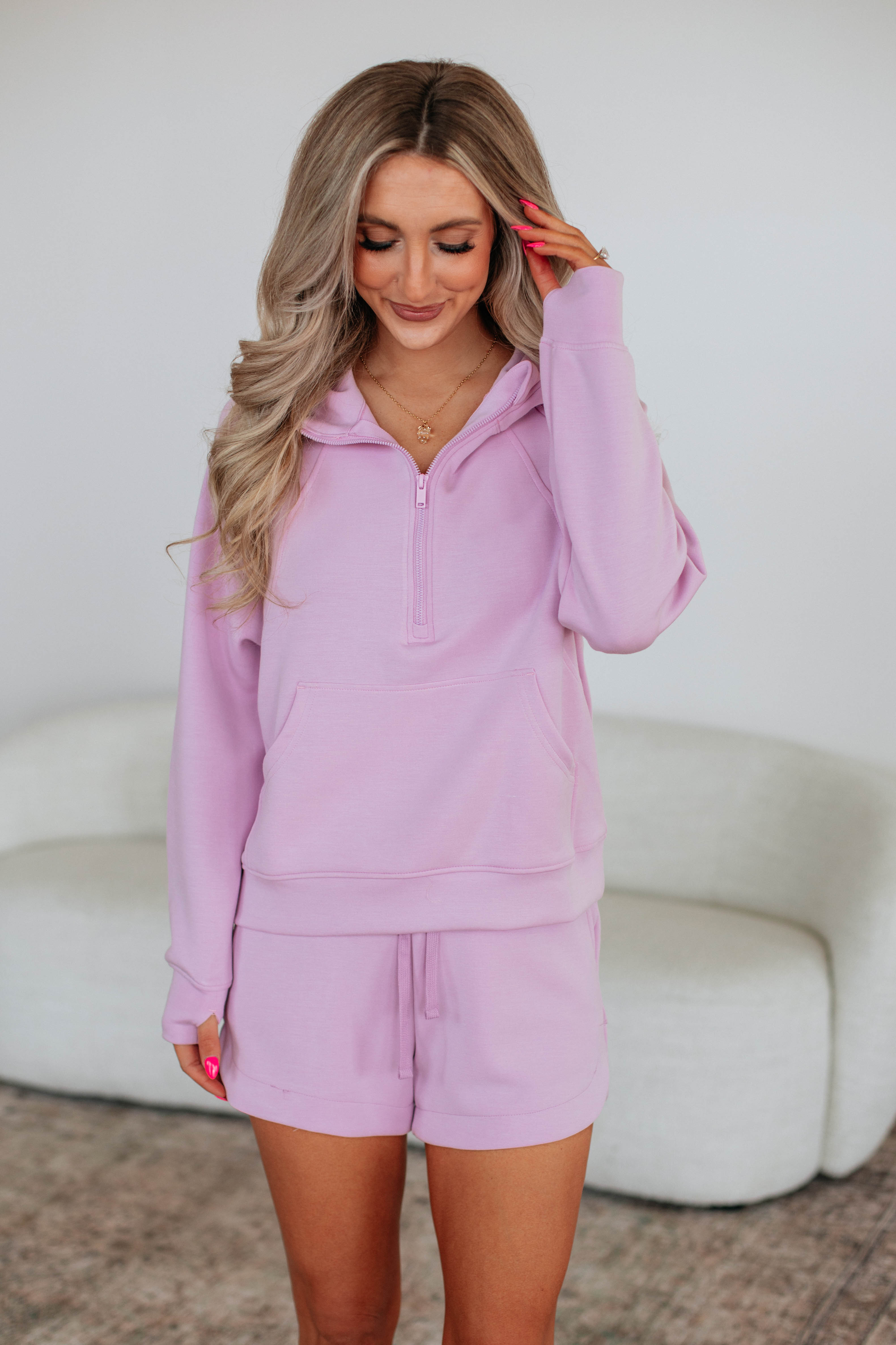 Aubrie Half Zip Pullover Women's Lightweight Fleece Jacket - Soft Lilac Sweatshirt for Casual Wear & Outdoor Activities