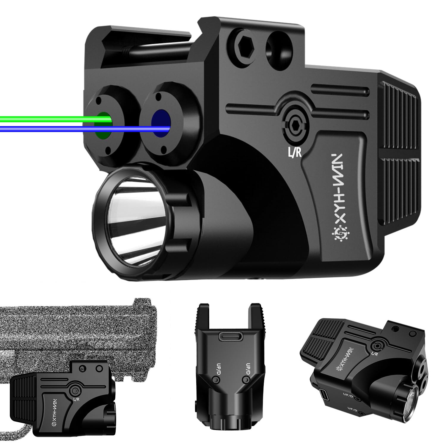 600 Lumens Tactical Flashlight with Green & Blue Laser Combo - Pistol Light with Strobe & Constant Modes, Dual-Color Laser Sight, USB-C Rechargeable - Fits Picatinny & Glock Rails - Perfect for Hunting, Home Defense & Outdoor Adventures