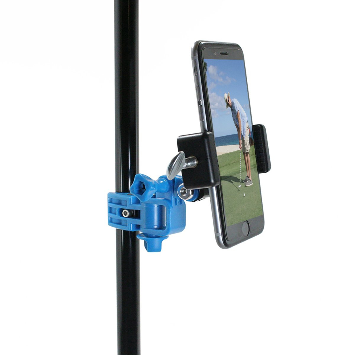 Universal Smartphone Mount for Golf - Record Your Putts on The Green from The Pin, Compatible with iPhone, Android & GoPro Hero 4 (Blue) | Perfect for Golf Practice, Swing Analysis & Course Vlogging