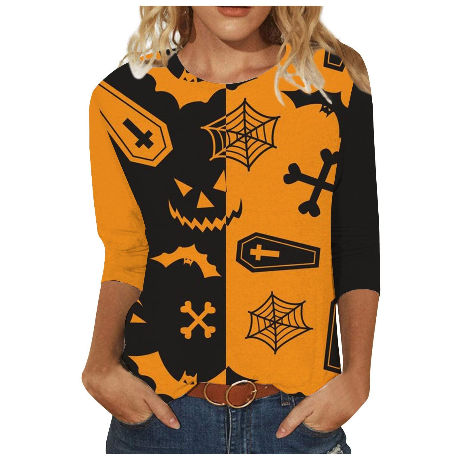 Women's Tank Tops & Long Sleeve Hoodies - Cute Funny Graphic Workout T-Shirts, Loose Fit Orange for Gym, Running & Casual Wear