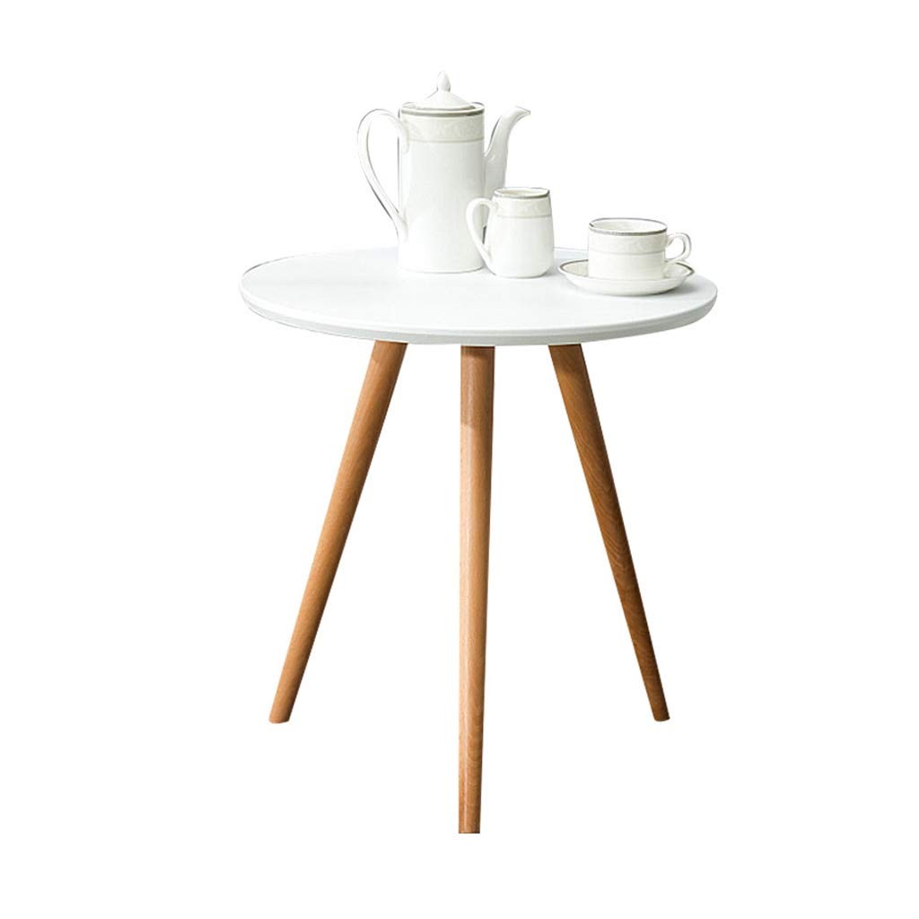 Nordic Style White Auxiliary Side Table - Modern Round Tripod Sofa Table with Sturdy Beech Wood Legs & Non-Slip Feet (49.5x48cm) - Perfect for Living Room, Bedroom, Office & Small Space Decor