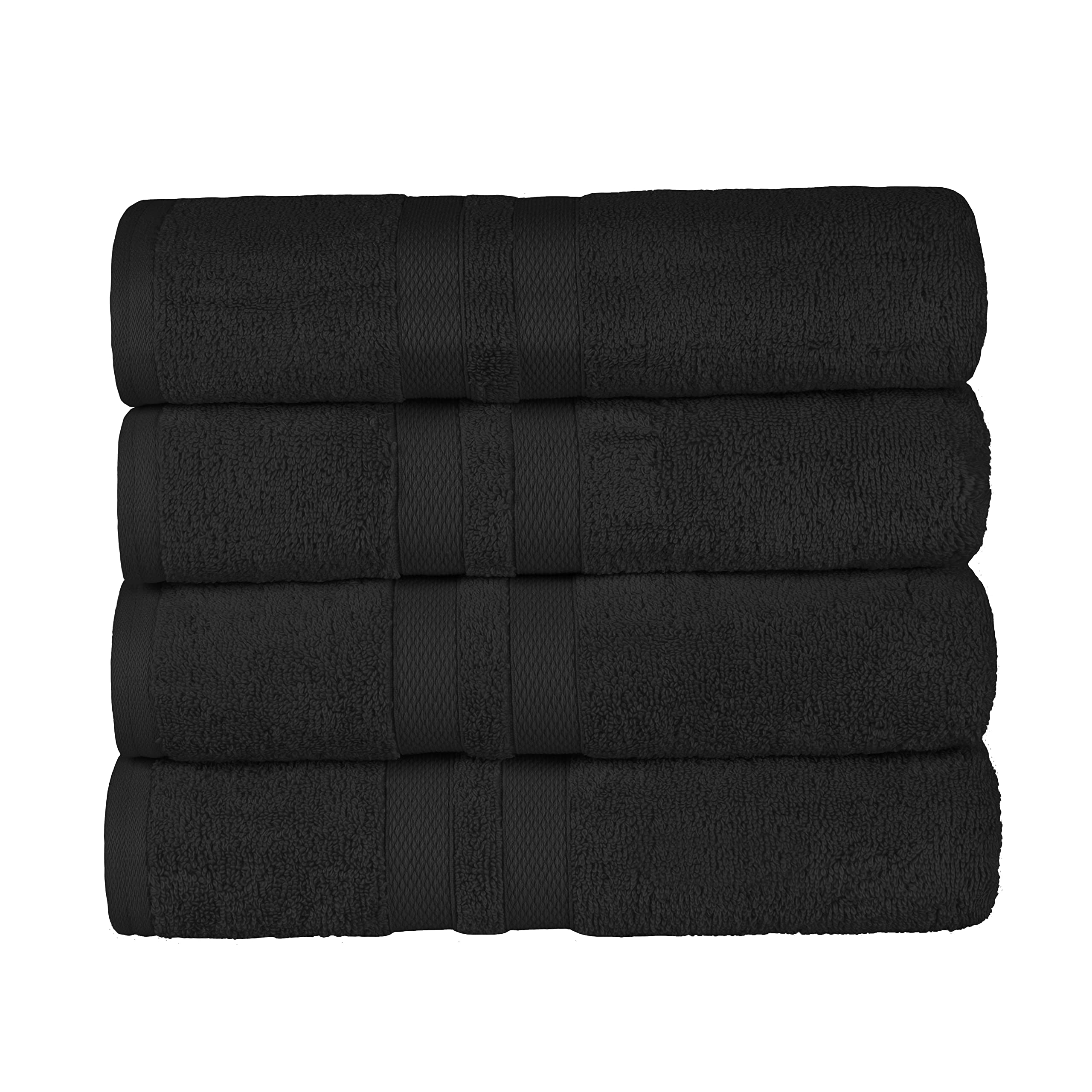 BNM Ultra-Soft Cotton Bath Towel Set - 4 Piece Quick-Dry, Highly Absorbent Plush Towels for Bathroom, Shower & Spa - Home Essentials in Solid Black - Perfect for Daily Use, Guest Bathrooms & Luxury Spa Experience