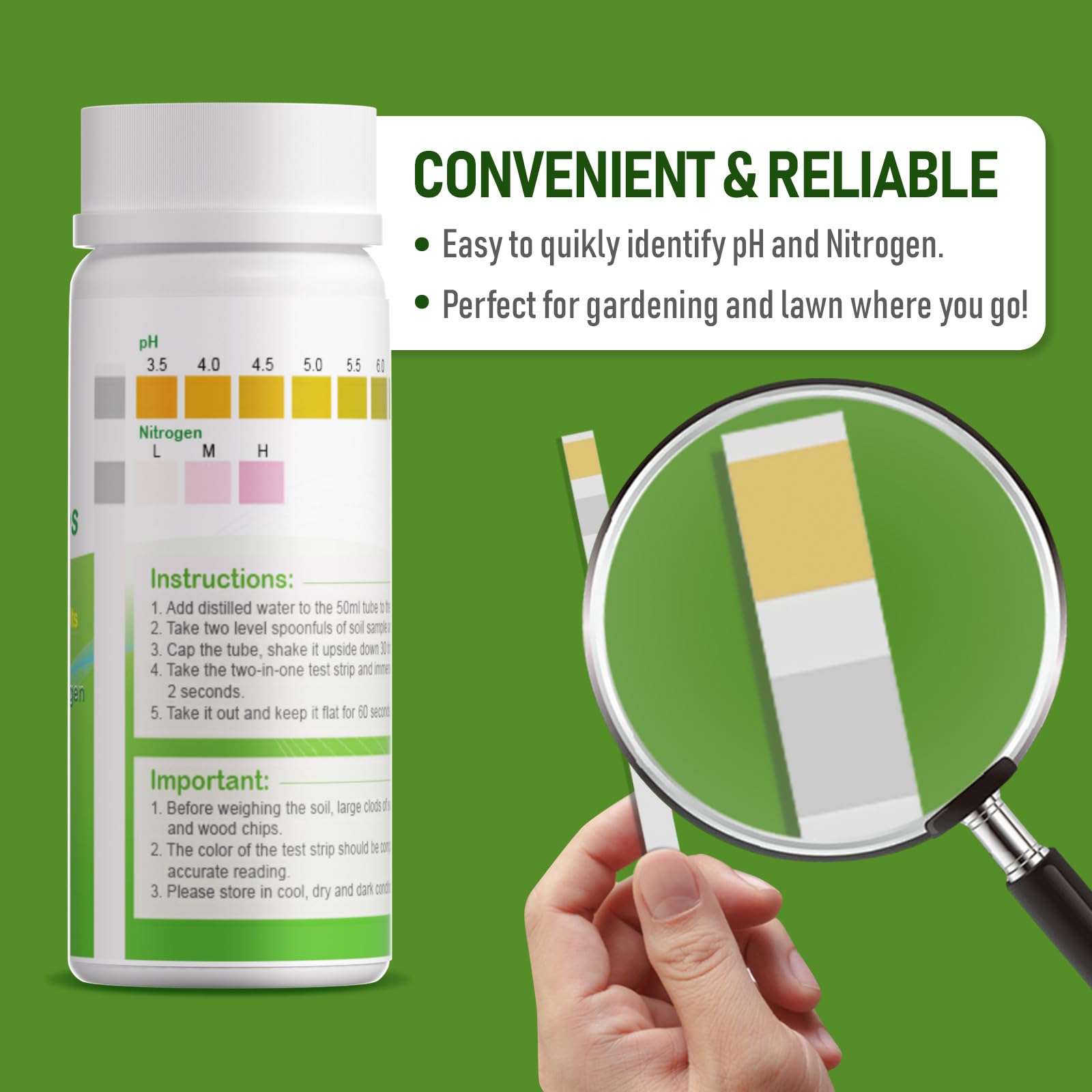 2-in-1 Soil Test Kit (100 Strips) - pH & Nutrient Tester for Home Garden, Lawn, Farm | Perfect for Indoor/Outdoor Plants, Vegetables & Flowers
