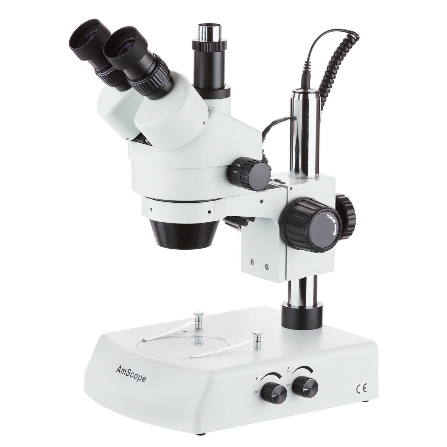 Amscope SM 2TX 10M 3.5X-45X Trinocular Stereo Zoom Microscope with Dual Halogen Lights & 10MP Camera - Ideal for Jewelry Inspection, PCB Repair, and Biological Research