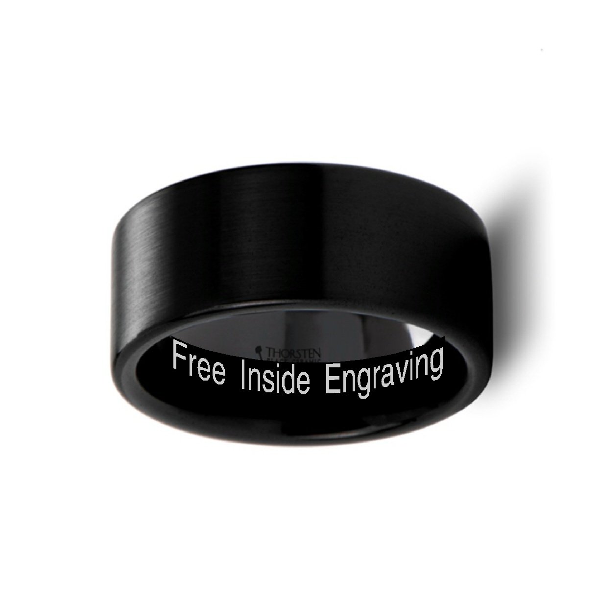 DRAKON Black Ceramic Wedding Band - 12mm Wide Pipe Cut Brush Finish with Custom Inside Engraving - Perfect for Men's Rings, Anniversary Gifts & Couple Jewelry