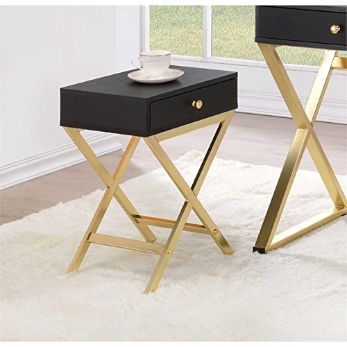 Acme Coleen 1-Drawer Metal Tube End Table - Black & Brass Nightstand for Bedroom, Living Room & Office - Modern Side Table with Storage