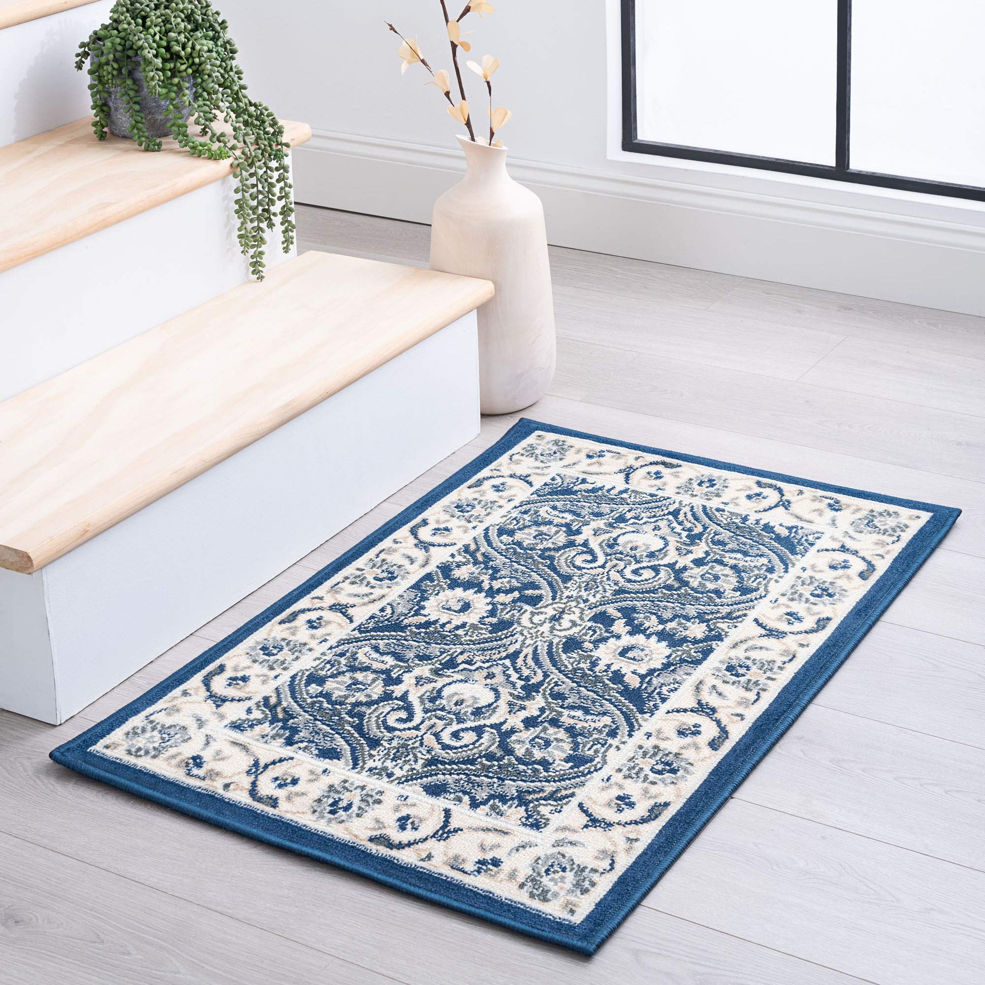 Tayse 2x3 Feet Entryway Rug - Non-Slip Indoor Doormat for Front Door, Kitchen, Bathroom - Modern Small Area Carpet for Home Decor - Perfect for High Traffic Areas & Wet Floors
