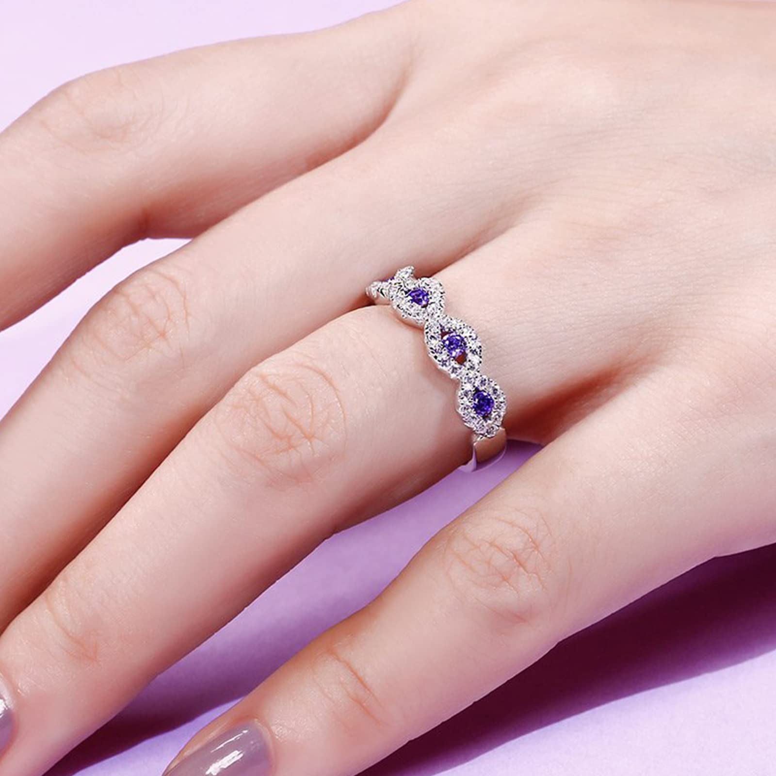 Jeulia Engraved Wedding Stackable Rings - Sterling Silver Half Eternity Band with Sapphire Blue & White Diamond Cubic Zirconia - Anniversary Promise Rings Set with Jewelry Box - Perfect for Engagement, Proposal, Vow Renewal and Romantic Gifts