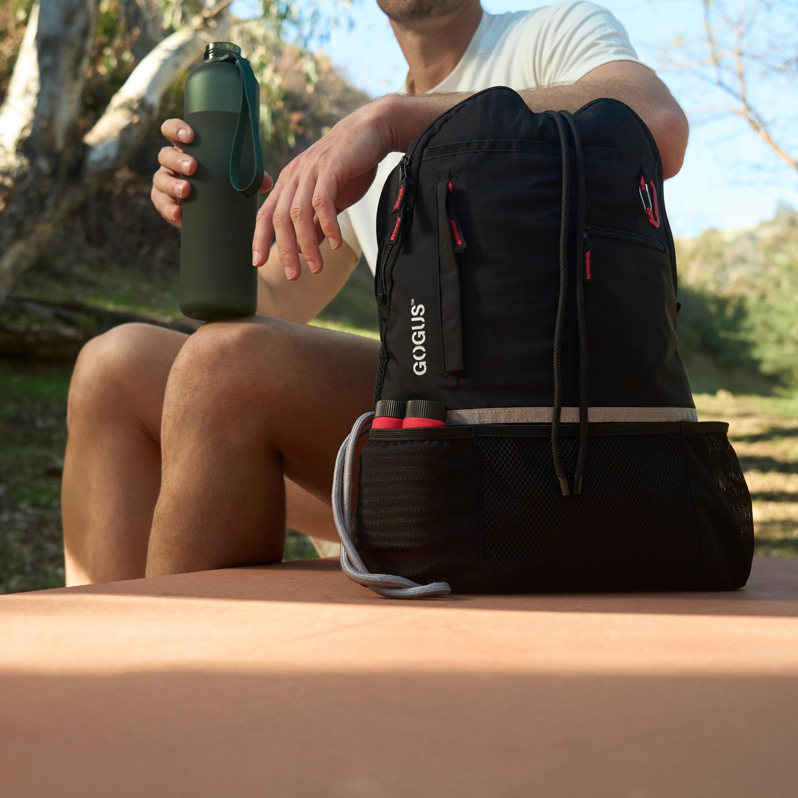 Lightweight Drawstring Gym Backpack with Dual Water Bottle Pockets | Eco-Friendly & Water-Resistant Hybrid Bag with Mesh Compartment & Reflective Details for Men & Women | Perfect for Workouts, Travel & Outdoor Activities