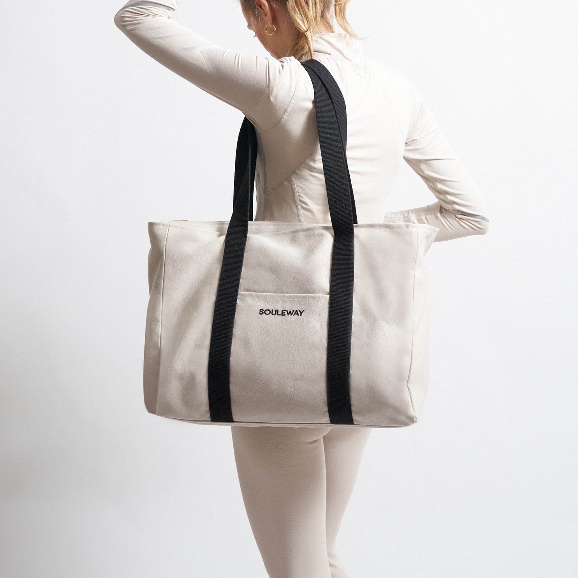 Eco-Friendly Cotton Canvas Yoga Tote Bag - Sand & Black Colors | Perfect for Yoga Class, Gym, Beach & Travel Accessories