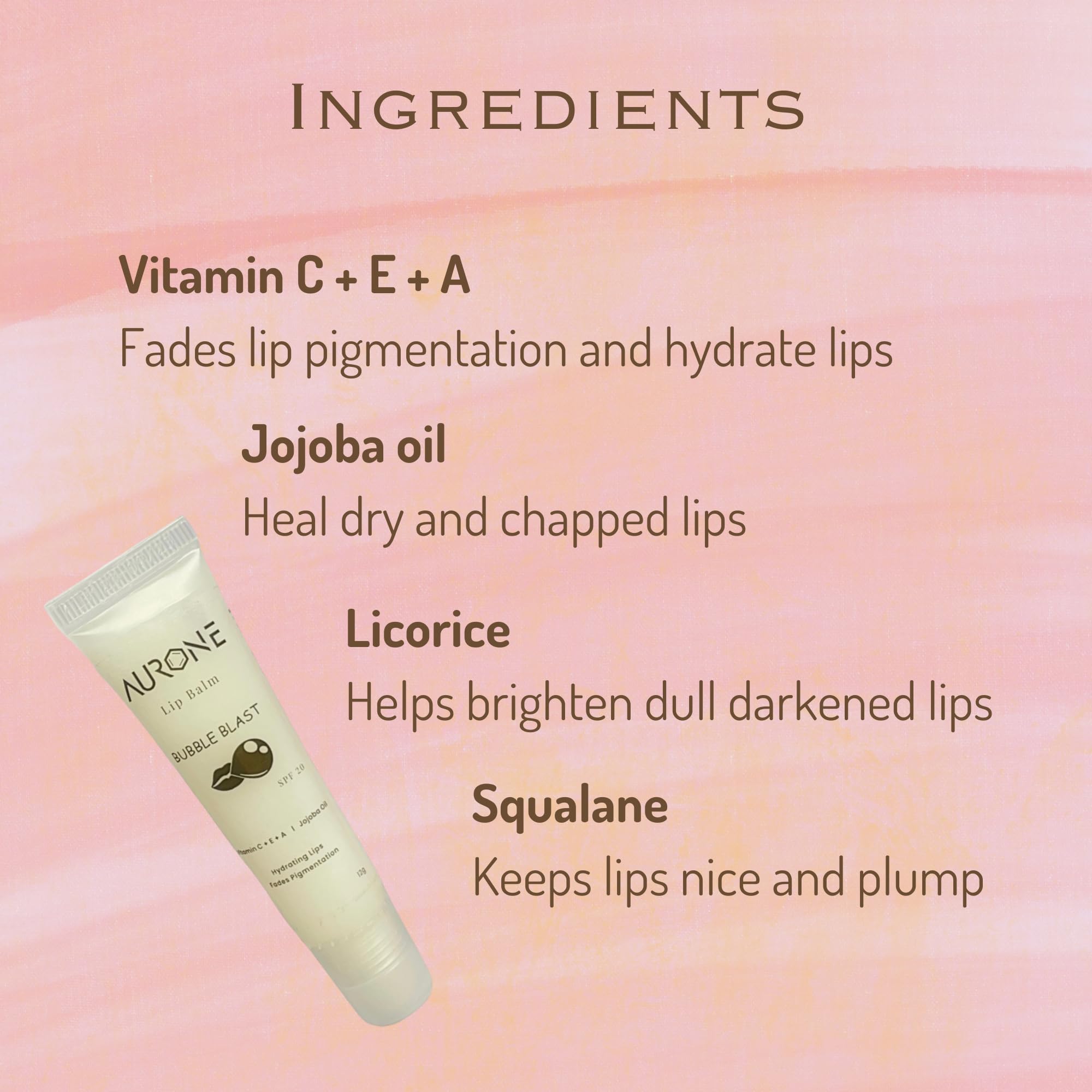 Aurone Bubble Blast Lip Balm with SPF 20 & Vitamin C+E+A - Moisturizing, Healing & Dark Lip Lightening Treatment (12g) - Perfect for Dry, Chapped Lips & Sun Protection