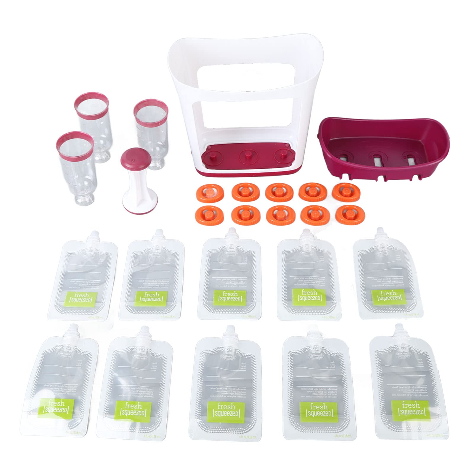 Fresh Squeezed Squeeze Station - Pouch Filling Station for Homemade Baby Food, Fruit Juice & Puree Maker with Storage Bags & Spoons | Perfect for Meal Prep, On-the-Go Snacks & Healthy Kids Lunch Ideas