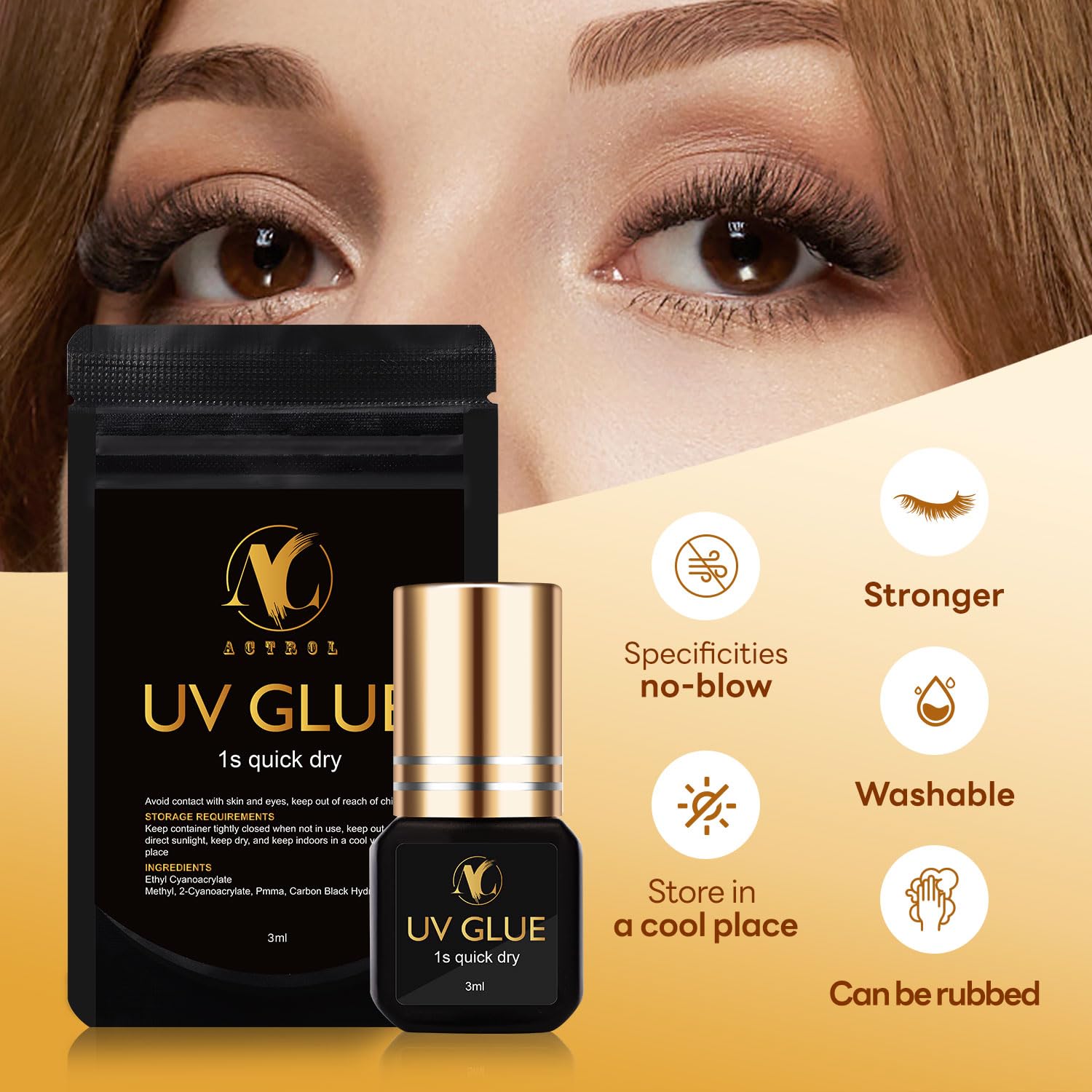 Professional UV Lash Glue 3ml - Quick-Drying 1 Second Eyelash Extension Adhesive, Waterproof & Long-Lasting - Perfect for Salon, Home Use & Special Occasions