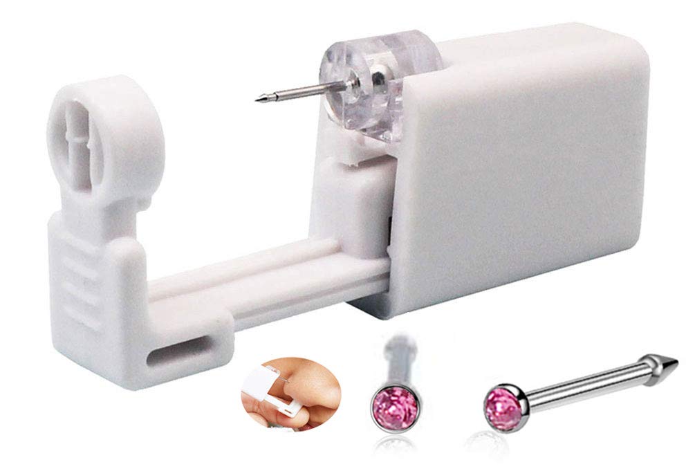 Professional Nose Piercing Kit - Safe & Easy Self Piercing Gun Tool for Nose Studs (Pink) | Perfect for Home Use, Piercing Parties & Professional Salons