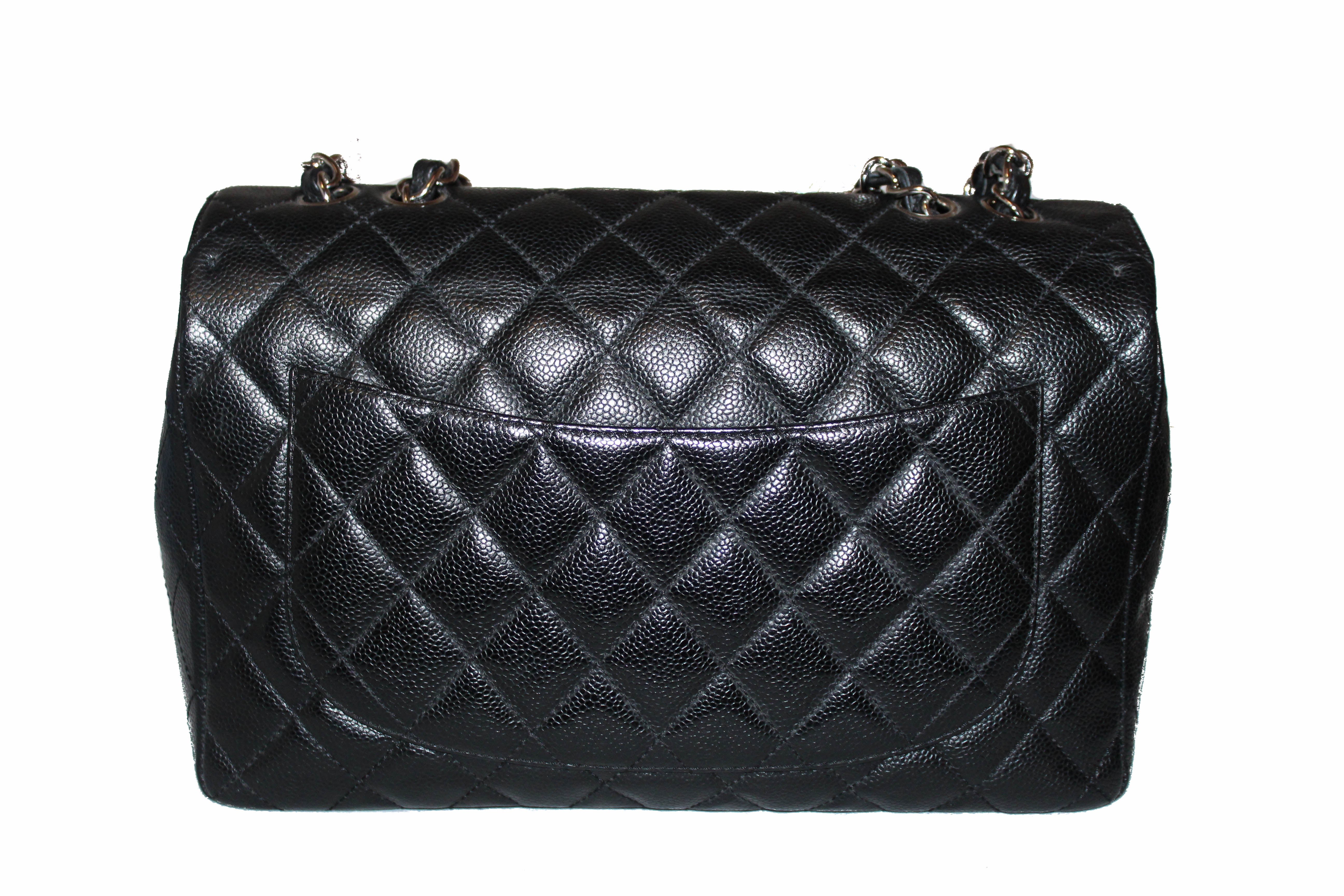 Authentic Chanel Black Quilted Caviar Leather Jumbo Single Flap Bag - Luxury Designer Handbag for Women, Perfect for Parties, Work & Everyday Use