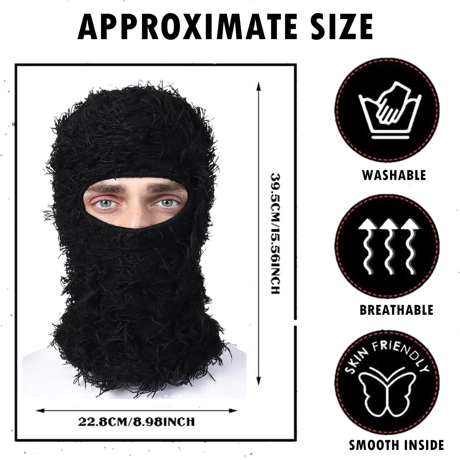 Distressed Knitted Balaclava - Full Face Ski Mask for Men & Women - Windproof Winter Neck Warmer & Beanie Hat - Perfect for Skiing, Snowboarding, Motorcycling & Outdoor Activities
