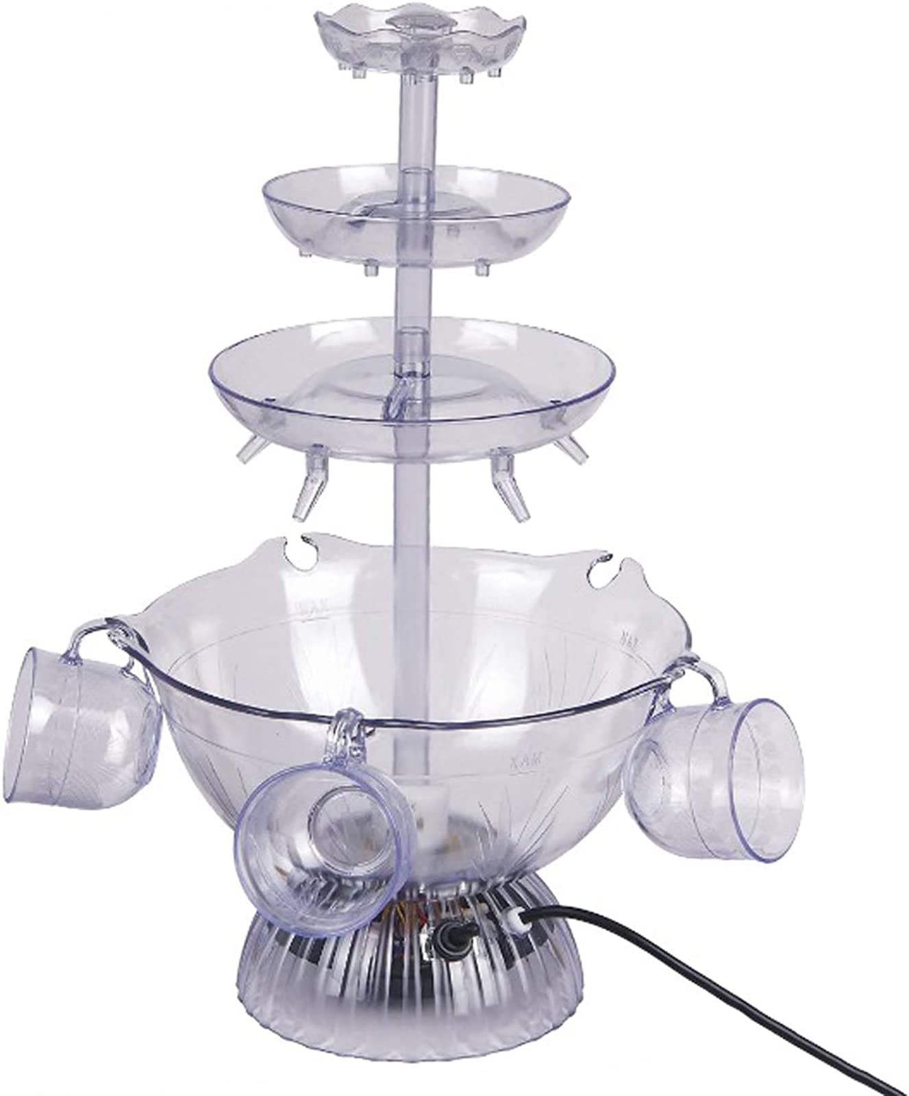 3-Tier LED Light-Up Plastic Drink Fountain with 5 Cups - Perfect for Party Games, Bar Events & Home Celebrations - Ideal for Cocktails, Mocktails & Beverage Displays