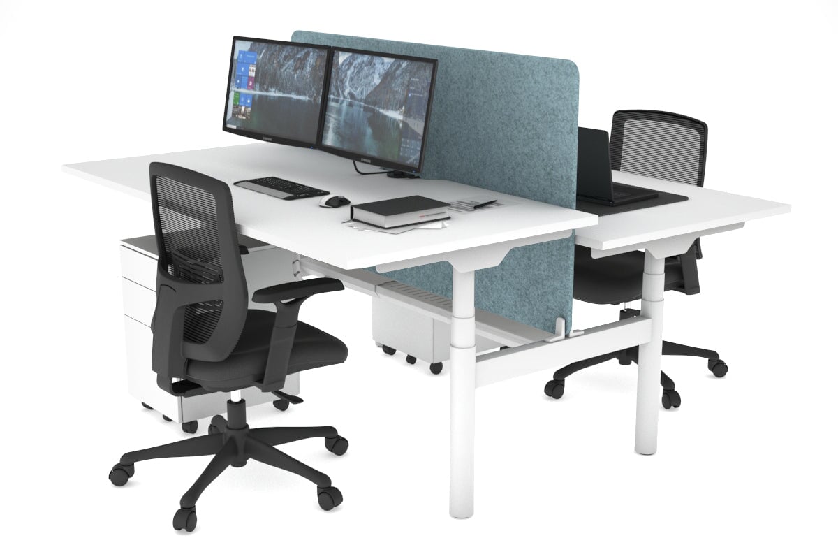 Flexi Premium Height Adjustable 2-Person H Bench Workstation - White Frame [1800L x 800W with Cable Management] - Ideal for Office, Home Workspace & Collaborative Environments