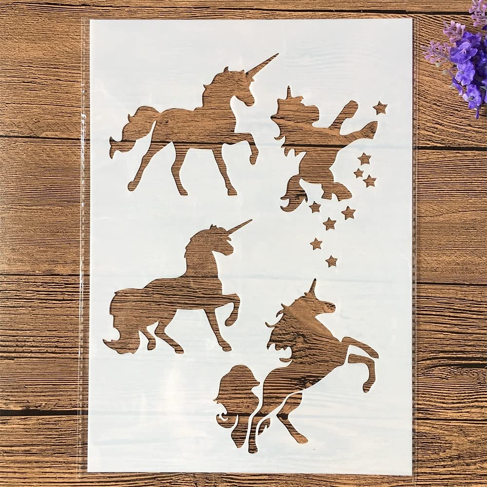 Reusable A4 Unicorn Stencils - 4 Pack DIY Painting Templates for Scrapbooking, Furniture, Wall & Floor Decor | Perfect for Kids Crafts, Home Decoration & Party Projects