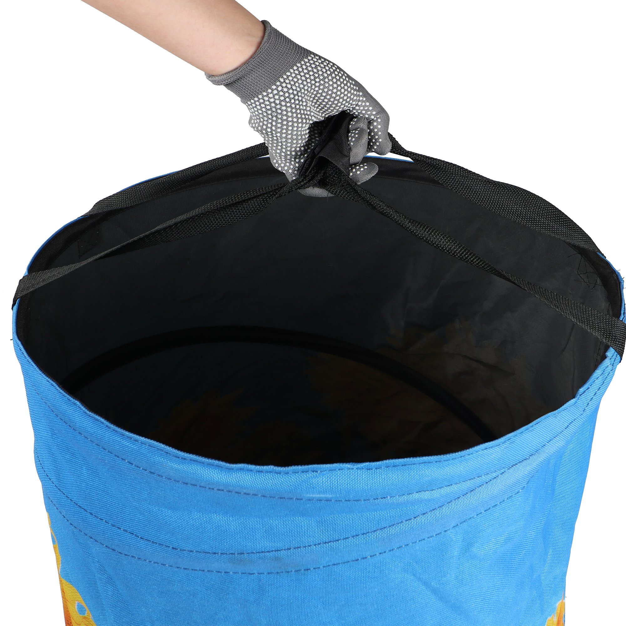 Flora Guard 32 Gallon Heavy Duty Leaf Collector Bags - Collapsible Oxford Canvas Yard Waste Bags with Holder, Self-Standing Reusable Trash Can for Lawn & Garden Cleaning, Durable Sunflower Print - Perfect for Home, Camping & Outdoor Cleanup