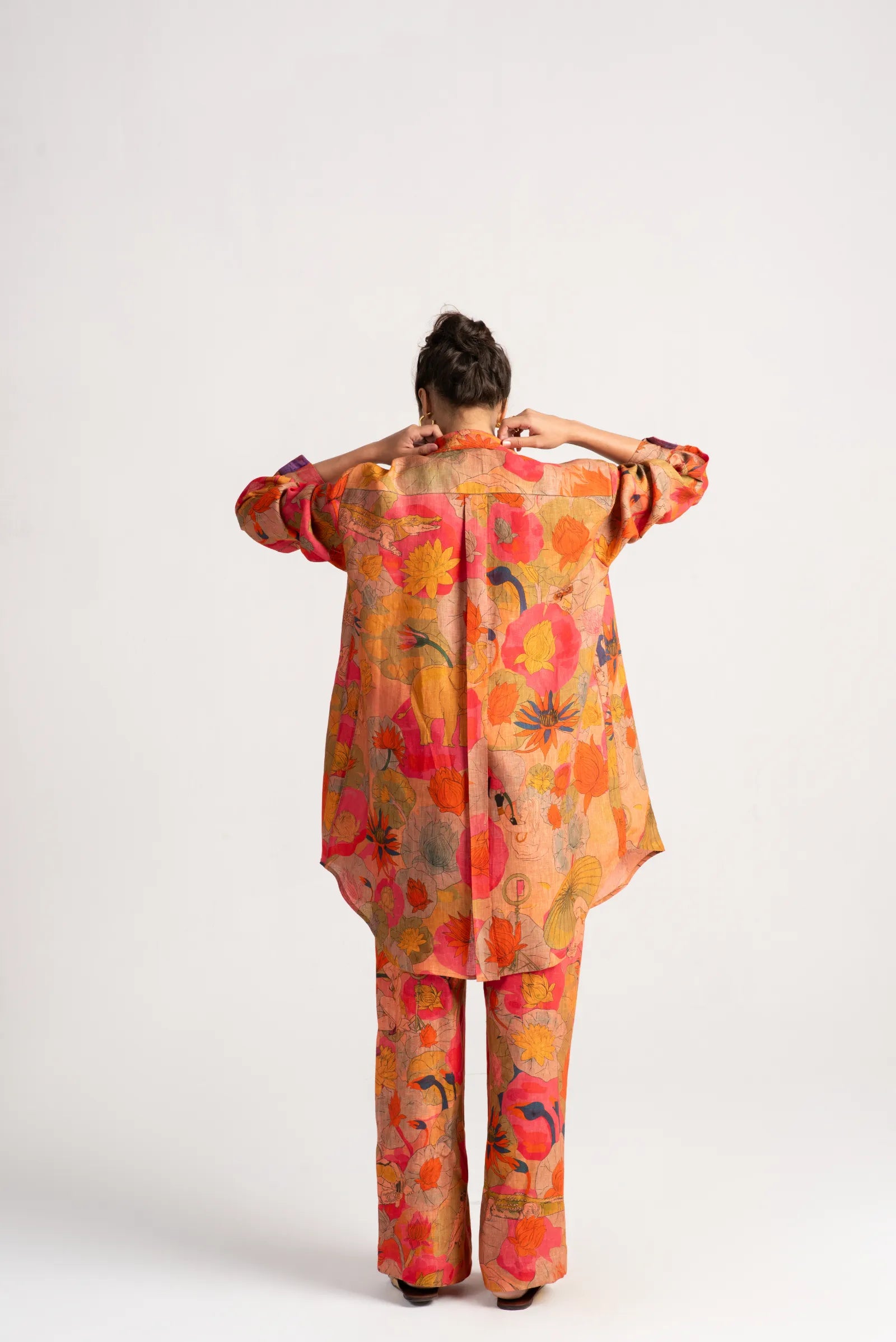 Chandrika Women's Linen Trousers - Comfortable Casual Pants for Summer, Travel & Lounge Wear - Grapefruit Color