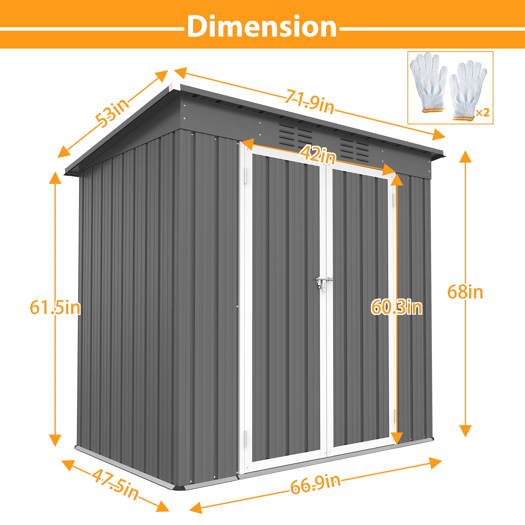 4x6ft Heavy Duty Metal Storage Shed - Outdoor Steel Utility Shed with Double Lockable Doors & Ventilation - Perfect for Backyard, Garden, Patio, Lawn & Tool Organization (Gray)