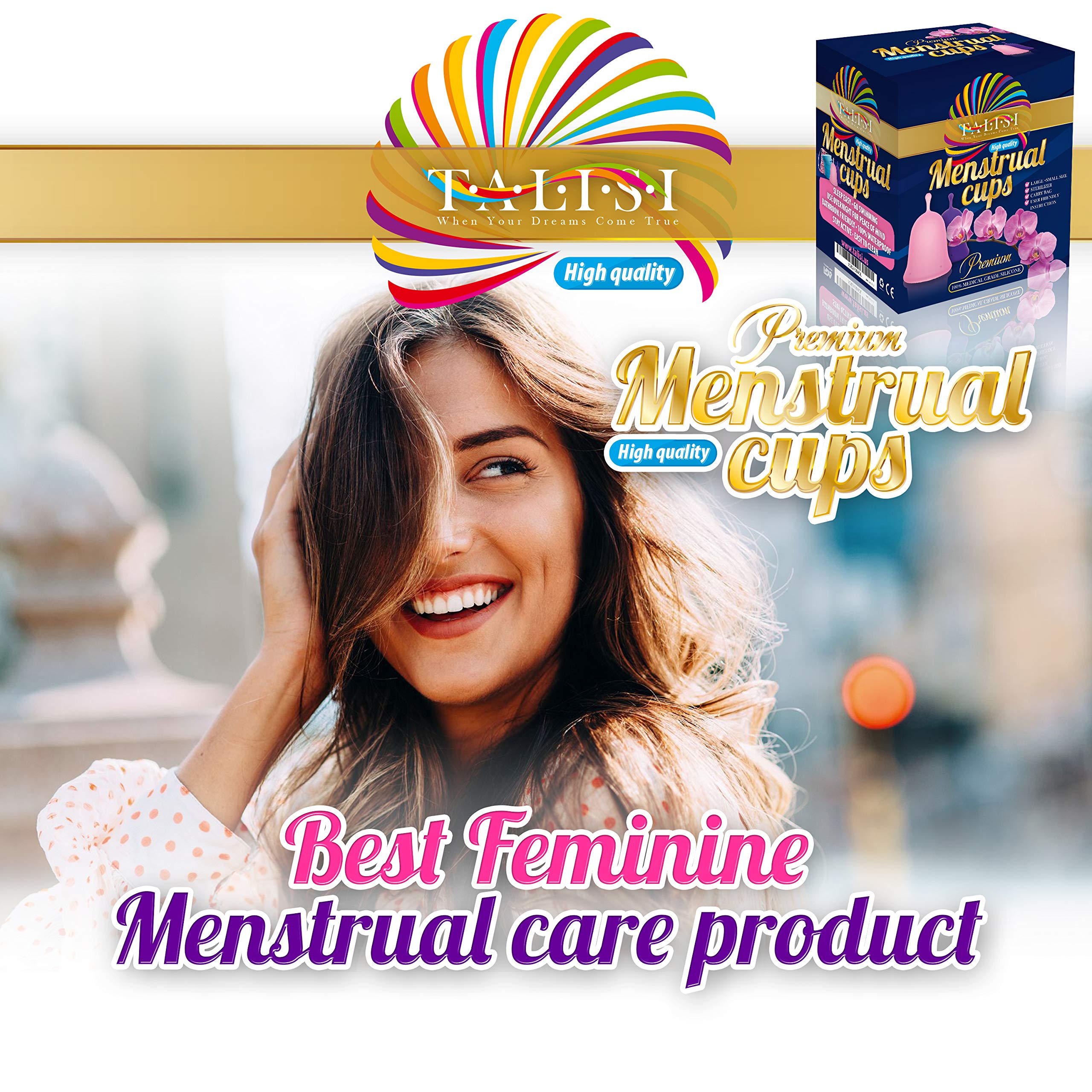 **Talisi Reusable Menstrual Cups Set of 2 - Soft & Flexible Silicone Period Cup for Women - Small & Large Sizes for Heavy & Light Flow - Includes Collapsible Sterilizer - Eco-Friendly Tampon & Pad Alternative - Perfect for Travel, Gym & Active Lifestyles**