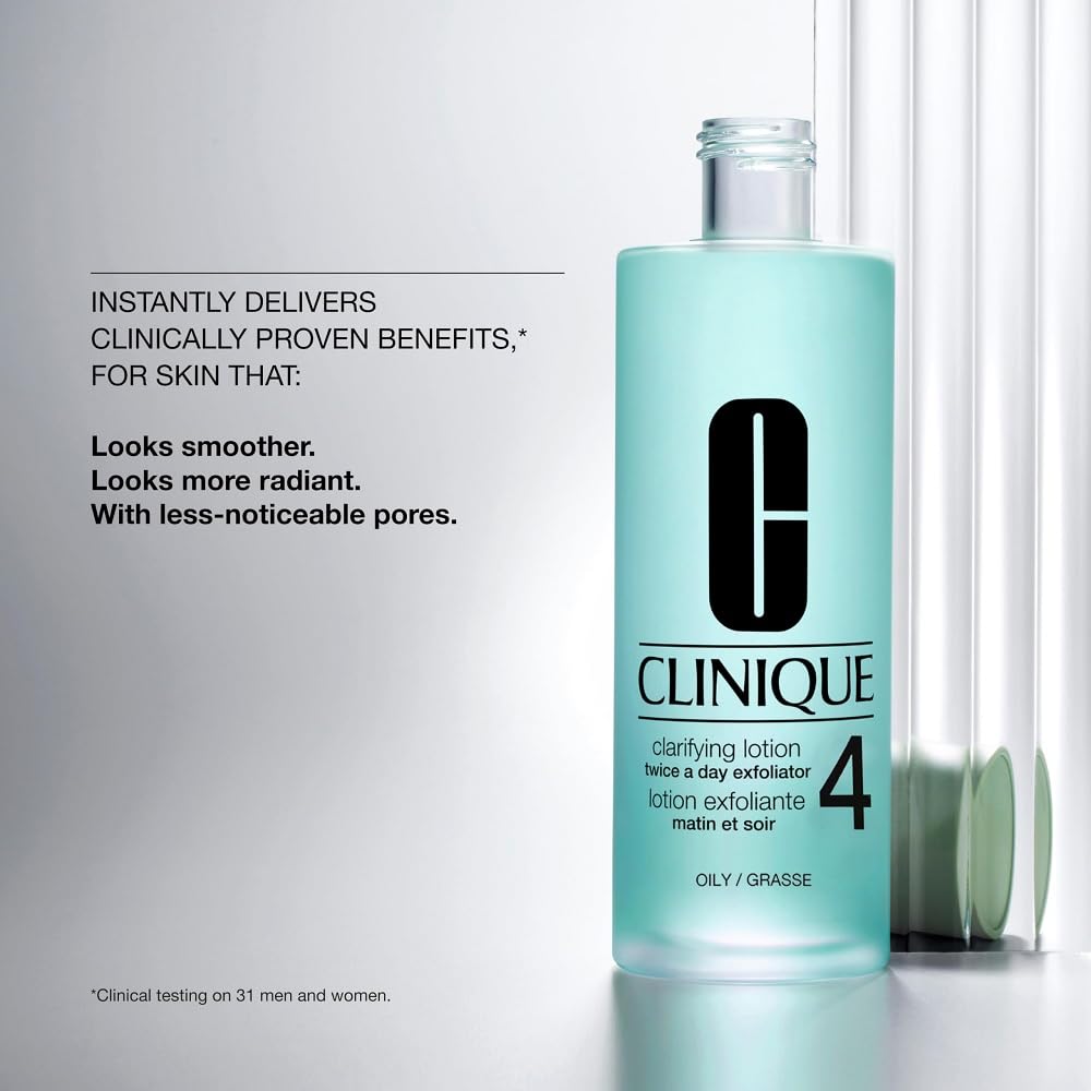 Clinique 3-Step Clarifying Lotion Face Exfoliator for Oily Skin - Alcohol-Free Toner with Salicylic Acid | Gently Removes Dead Skin Cells & Unclogs Pores | Perfect for Daily Skincare Routine & Acne-Prone Skin