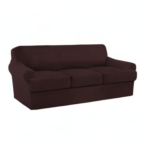 4-Piece Stretch Sofa Slipcover Set for T-Cushion Couches - Soft Furniture Protector with 3 Individual T-Cushion Seat Covers (Brown) - Perfect for Living Room, Family Room & Home Decor