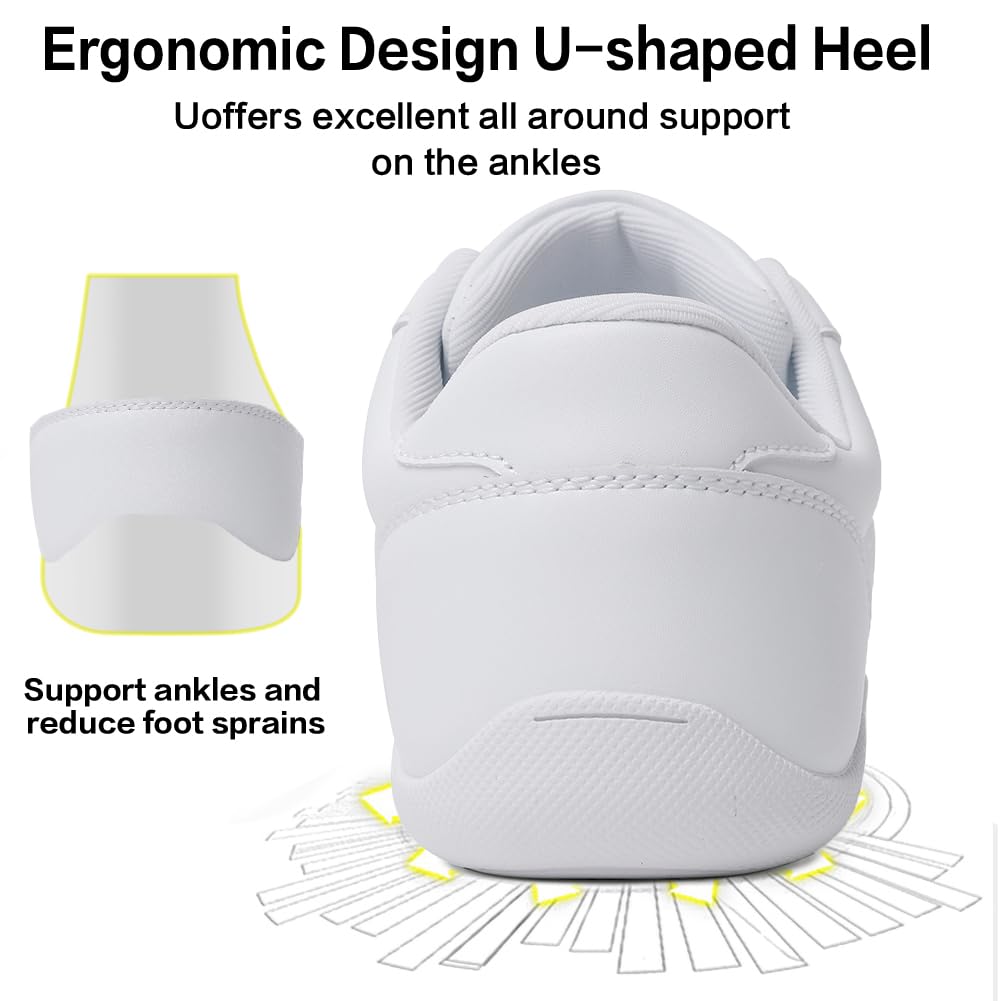 Women's White Cheerleading Shoes - Athletic Dance Sneakers for Girls, Comfortable Flats for Tennis & Walking - Perfect for Cheer Practice, Dance Classes & Casual Wear