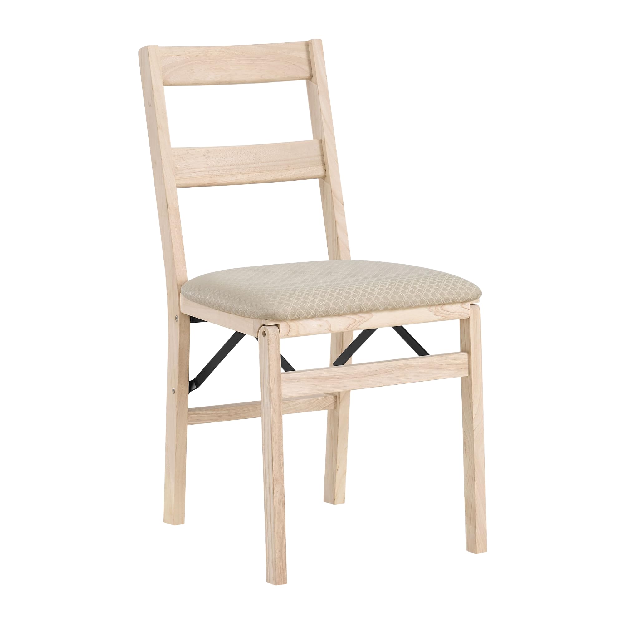 Premium MECO Stakmore Solid Wood Folding Dining Chairs Set of 2 - Classic Unfinished Wooden Table & Fabric Padded Seats for Home, Kitchen, Office, and Small Spaces